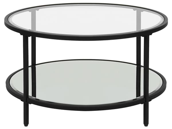 Soffbord Svart Härdat Glas Järn 70 cm med Speglad Hylla Modern Vardagsrum Möbler