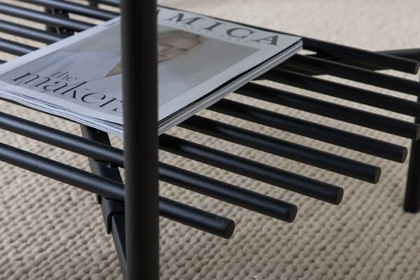 VonStaf sofabord med hylle Ø80 cm glass svart marmor dekor.