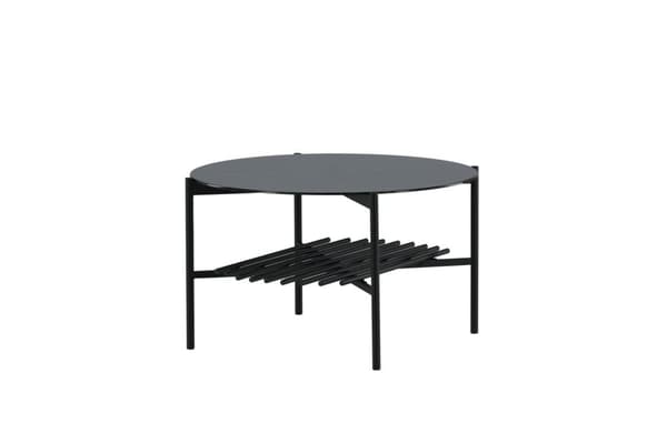 VonStaf sofabord med hylle Ø80 cm glass svart marmor dekor.