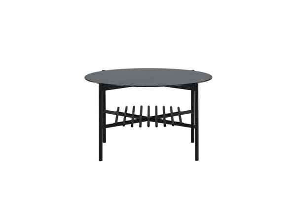 VonStaf sofabord med hylle Ø80 cm glass svart marmor dekor.