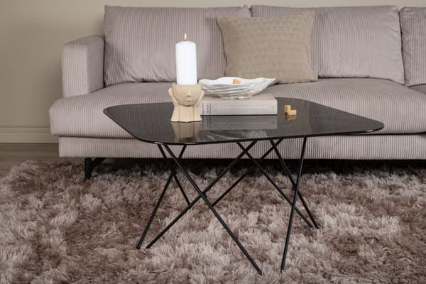 Tristar sofabord 80x80 cm glas sort marmor dekor.