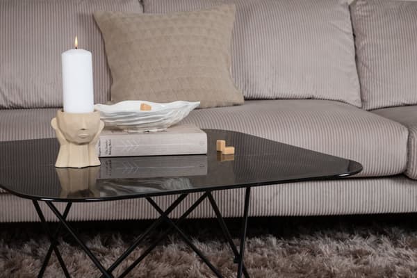 Tristar sofabord 80x80 cm glas sort marmor dekor.