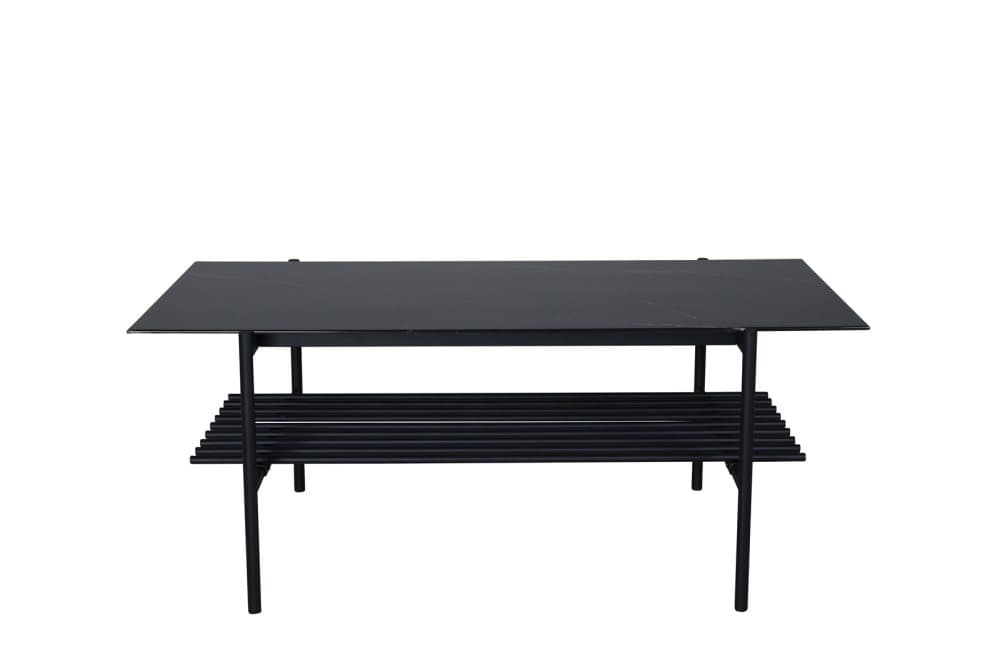 VonStaf soffbord med hylla 60x120 cm glas svart marmor dekor.