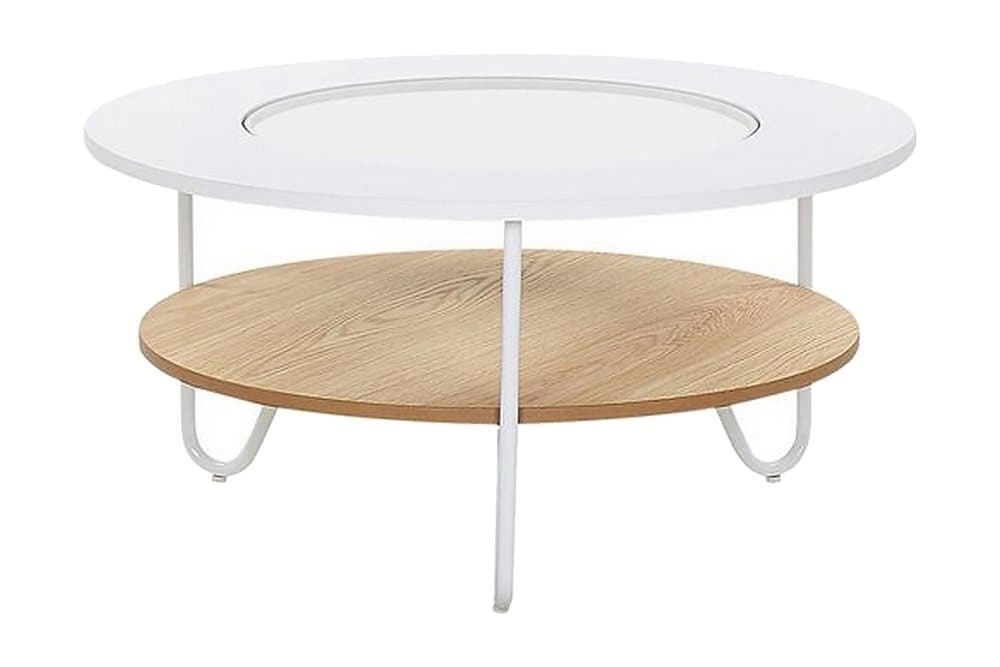 BIDWELL Soffbord 80 cm Rund Vit/Ljusbrun