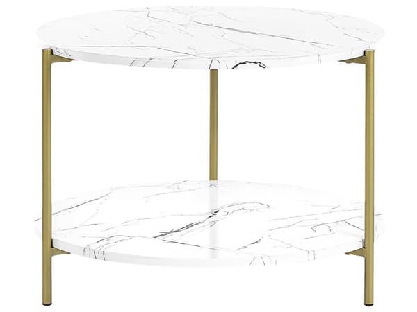 Sofabord Hvid med guld MDF jern ⌀ 50 cm med hylde Metalben Moderne Glam Stue