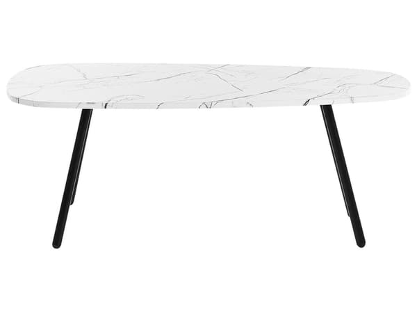 Sohvapöytä valkoinen musta 110 x 40 x 35 cm MDF rauta marmorikuvio ovaali moderni glamour