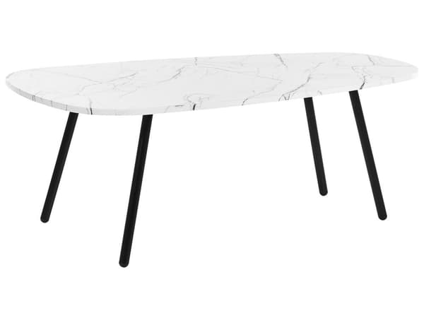 Sohvapöytä valkoinen musta 110 x 40 x 35 cm MDF rauta marmorikuvio ovaali moderni glamour