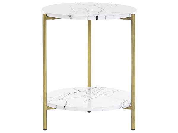 Sidobord Vit med guld MDF-järn ⌀ 40 cm med hylla Metallben Modern Glam Vardagsrum