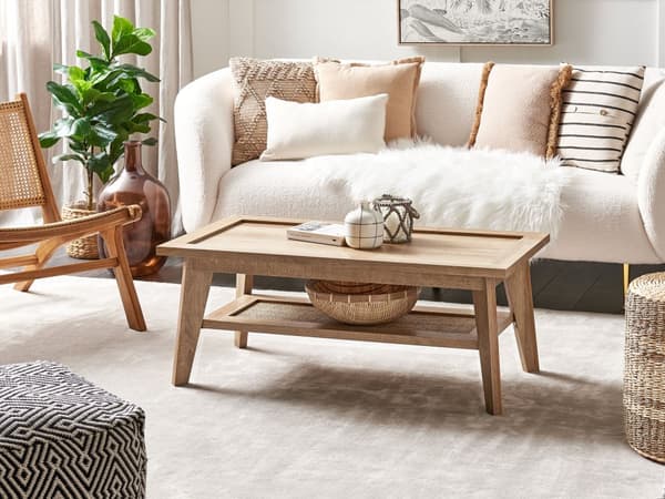 Sofabord Light Konstrueret Træ Rattan 40 x 50 x 100 cm Rustik med hylde