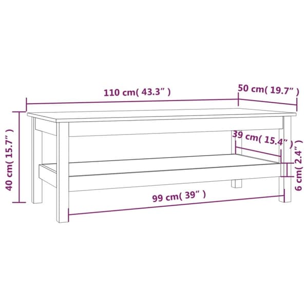 vidaXL Salongbord 110x50x40 cm heltre furu