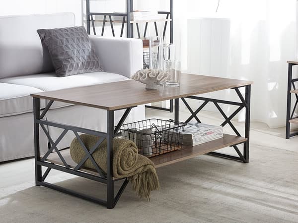 Salongbord Taupe Treplate Svart Metallramme Hylle 120 x 60 cm Industriell Stil Sponplater Stue