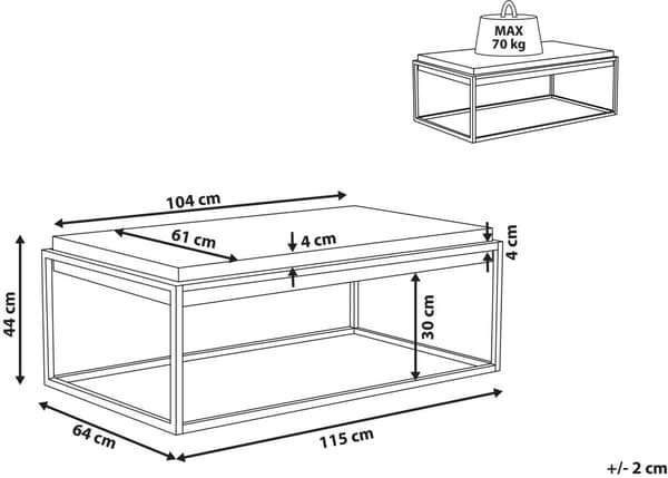Sofabord Grå Betongeffekt Topp Svart Metallramme 115 x 64 cm Rektangulær Industriell
