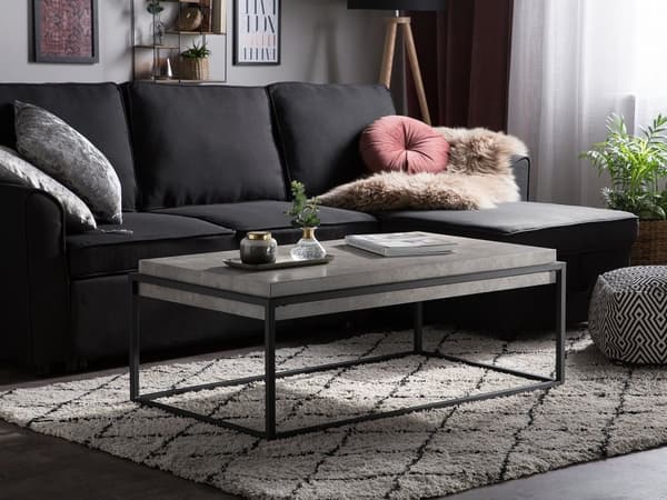Sofabord Grå Betongeffekt Topp Svart Metallramme 115 x 64 cm Rektangulær Industriell