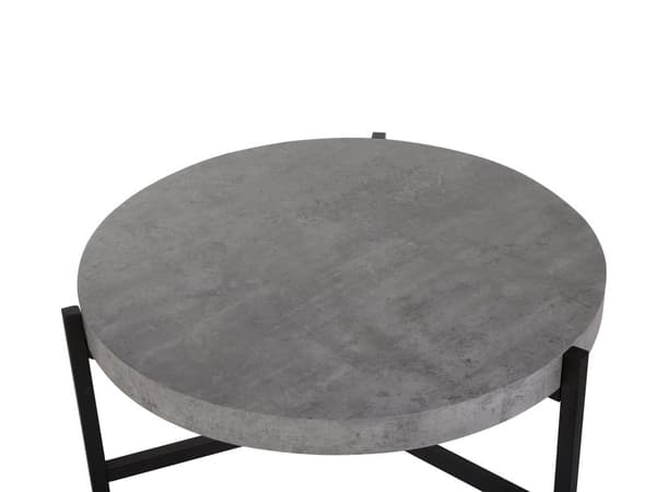 Sofabord Grå Betongeffekt Topp Svart Metallben 75 cm Rund Moderne Industri Stue