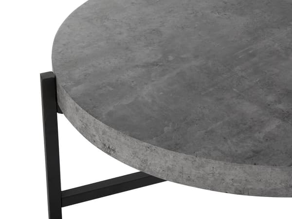 Sofabord Grå Betongeffekt Topp Svart Metallben 75 cm Rund Moderne Industri Stue