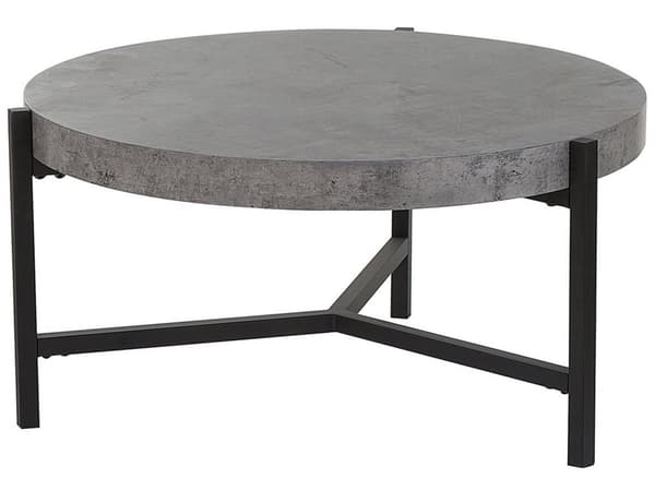 Sofabord Grå Betongeffekt Topp Svart Metallben 75 cm Rund Moderne Industri Stue