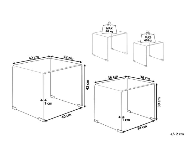 Reir med 2 Sidebord Gjennomsiktig Glass Rektangulært Minimalistisk