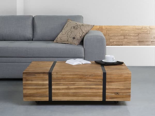 Salongbord Lyst Tre Teak Kubeformet på hjul Rustikk stil Tilbehør Kaffebord Industriell