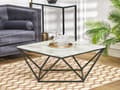Miniatyrbilde 2 av 6: Sofabord Beige bordplate Svart metallunderstell 80 x 80 cm Produsert tre Marmorfinish Glamorøs design