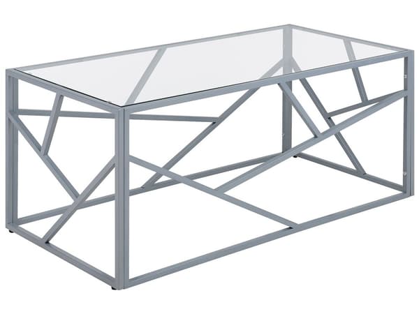 Salongbord med sølvfarget metallramme og glassplate Geometrisk Glam Design