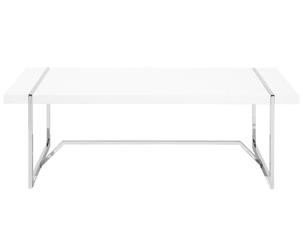 Sofabord Hvit 120 x 60 cm Metallben i Sølv Rektangulær Topplate i Høyglans Moderne Design