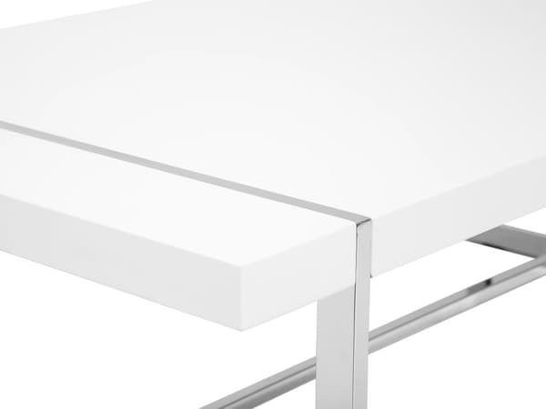 Sofabord Hvit 120 x 60 cm Metallben i Sølv Rektangulær Topplate i Høyglans Moderne Design