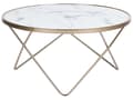 Miniatyrbilde 1 av 6: Sofabord Hvit marmoreffekt Gull Bordplate i herdet glass Metallben ø 80 cm Rund form Moderne og glamorøs stil Salongbord Stue
