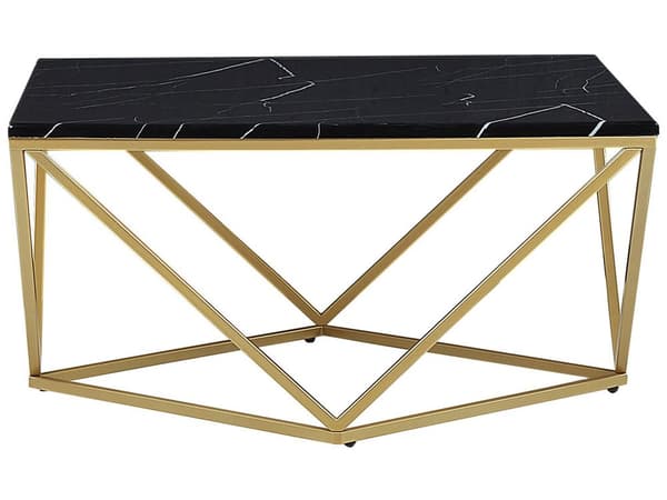 Sofabord Svart bordplate Gyllent metallunderstell Produsert treverk Marmorfinish Glamorøs design