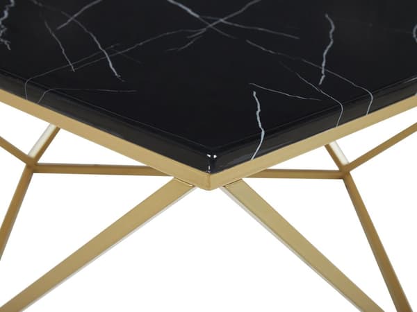 Sofabord Svart bordplate Gyllent metallunderstell Produsert treverk Marmorfinish Glamorøs design