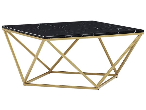 Sofabord Svart bordplate Gyllent metallunderstell Produsert treverk Marmorfinish Glamorøs design