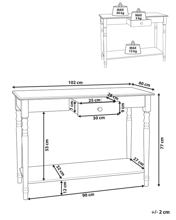 Konsollbord Hvit MDF Furu 102 x 77 x 40 cm 1 skuff Oppbevaring Sminkebord Tradisjonell stil Stue Gang Soverom