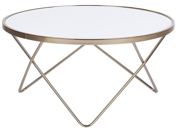Sofabord Hvit Gull Bordplate i herdet glass Metallben ø 80 cm Rund form Moderne og glamorøs stil Salongbord Stue