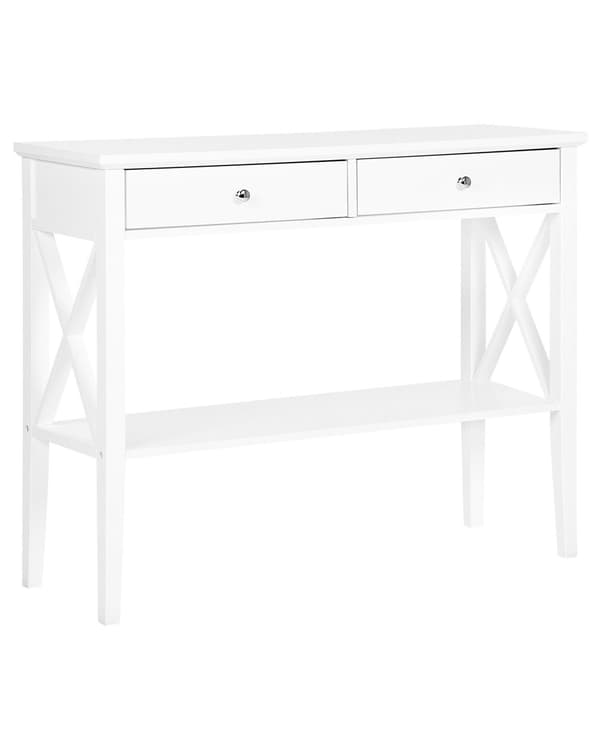 Konsollbord Hvit 80 x 100 cm 2 skuffer og 1 hylle Gang Stue Klassisk Rustikk