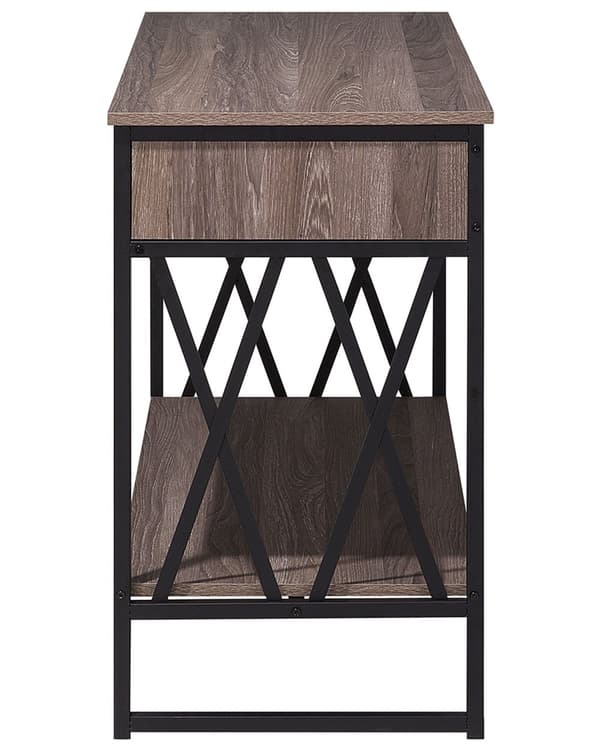 Sidebord Taupe Tre Svart Metallramme 2 Oppbevaringsskuffer Hylle Sminkebord Industrielt