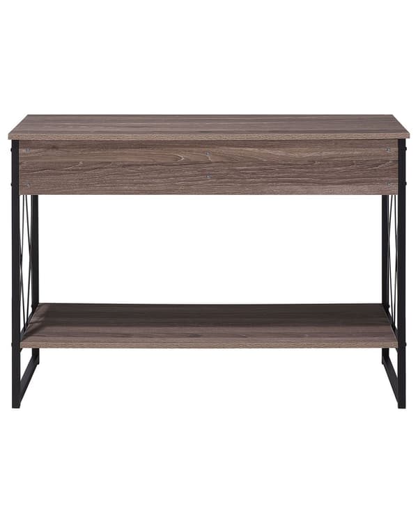 Sidebord Taupe Tre Svart Metallramme 2 Oppbevaringsskuffer Hylle Sminkebord Industrielt