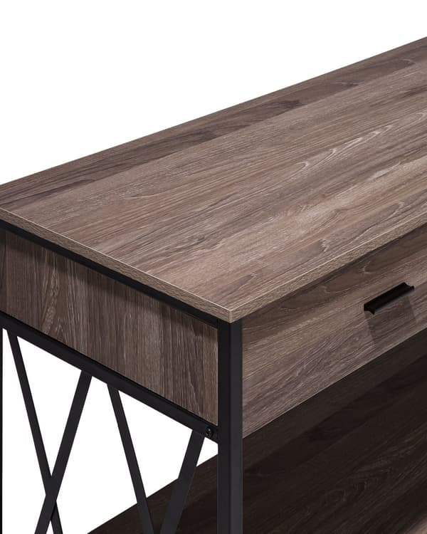 Sidebord Taupe Tre Svart Metallramme 2 Oppbevaringsskuffer Hylle Sminkebord Industrielt