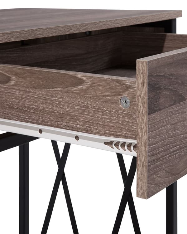 Sidebord Taupe Tre Svart Metallramme 2 Oppbevaringsskuffer Hylle Sminkebord Industrielt