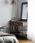 Miniatyrbilde 2 av 11: Sidebord Taupe Tre Svart Metallramme 2 Oppbevaringsskuffer Hylle Sminkebord Industrielt