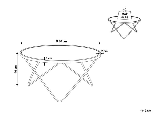 Sofabord Hvit marmoreffekt Sølv Bordplate i herdet glass Metallben ø 80 cm Rund form Moderne og glamorøs stil Salongbord Stue