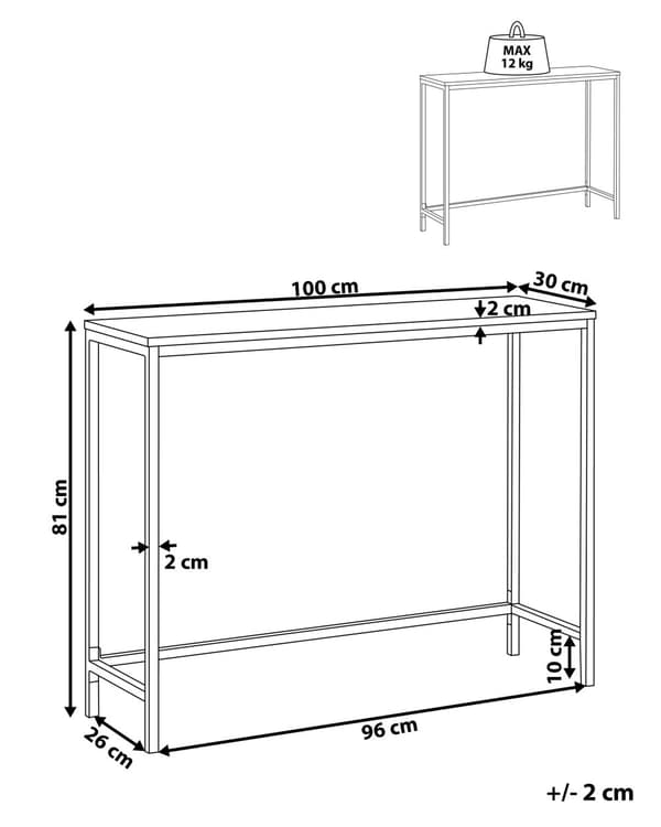 Konsollbord mørkt tre/svart 100 x 30 cm industriell