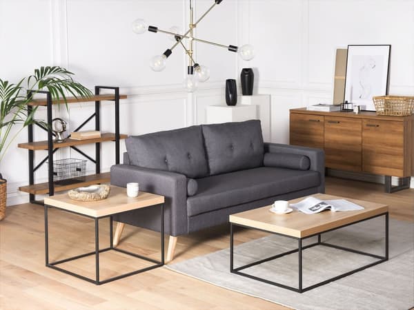Sofabord Lyst tre Svart metall 100 x 60 cm Industriell stil Moderne Innredning Stue