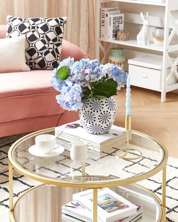 Sofabord Gull Herdet Glass Jern 70 cm Hylle Rund Glam Moderne Stuemøbler