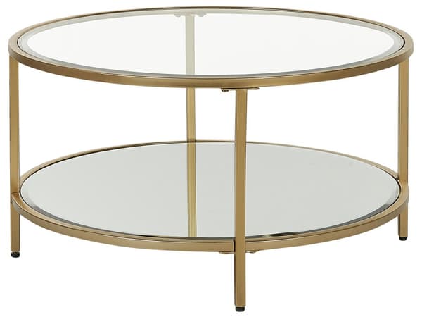 Sofabord Gull Herdet Glass Jern 70 cm Hylle Rund Glam Moderne Stuemøbler
