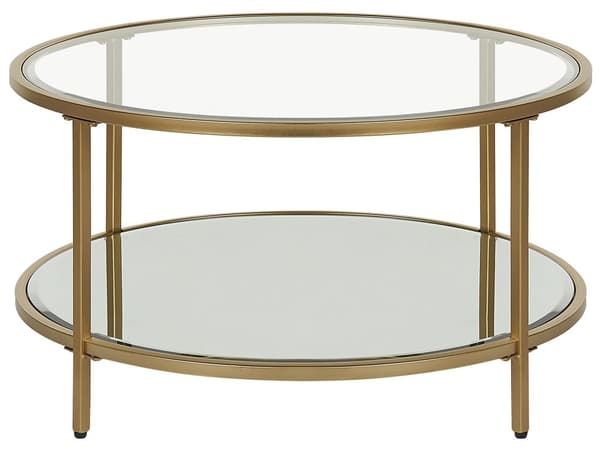 Sofabord Gull Herdet Glass Jern 70 cm Hylle Rund Glam Moderne Stuemøbler