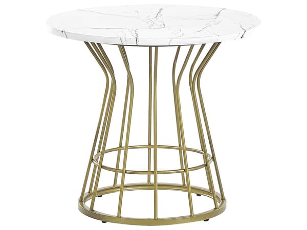 Sofabord Hvit Gull MDF Jern ø 50 cm Bordplate med marmoreffekt Metallbase Glamour Moderne Stue