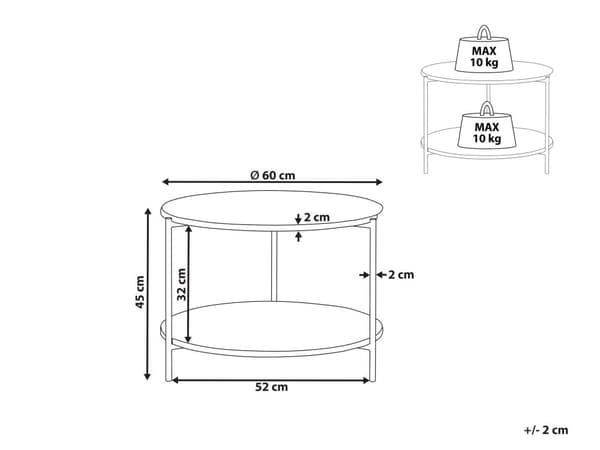 Sofabord Hvit Gull Marmoreffekt MDF Jern ø 50 cm Med hylle Glamourøst Moderne Stue Innredning