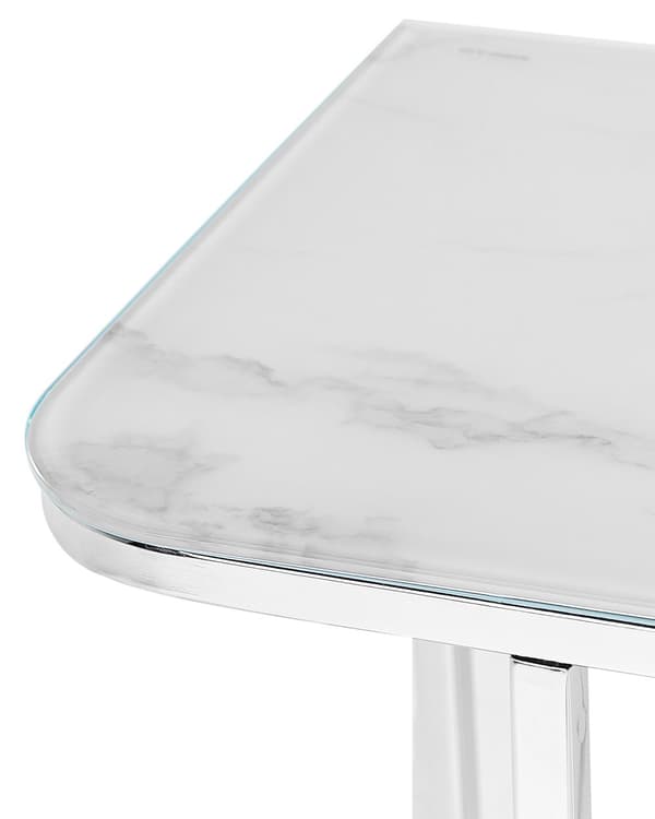 Konsollbord hvit sølv hedret glass stål marmoreffekt 100 x 33 cm glam stue soverom gang