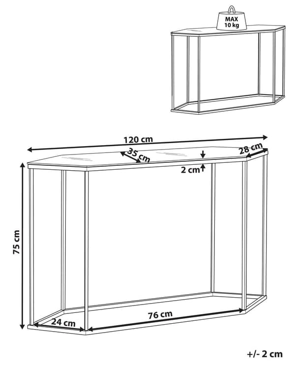 Konsollbord svart hvit hedret glass stål marmoreffekt 120 x 35 cm glam stue gang soverom