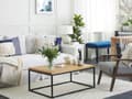 Miniatyrbilde 4 av 9: Sofabord i lyst tre Teak Rektangulær plate Svart metallramme