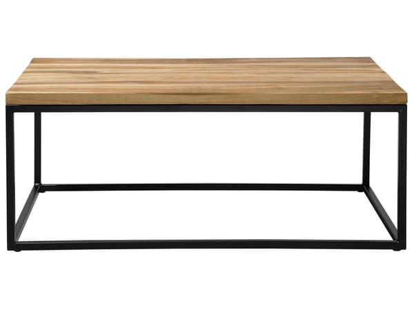 Sofabord i lyst tre Teak Rektangulær plate Svart metallramme